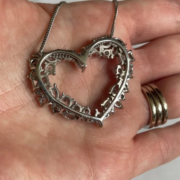 TOVA // diamonique mixed cut heart pendant chain .925 Sterling silver Necklace - Picture 7 of 11